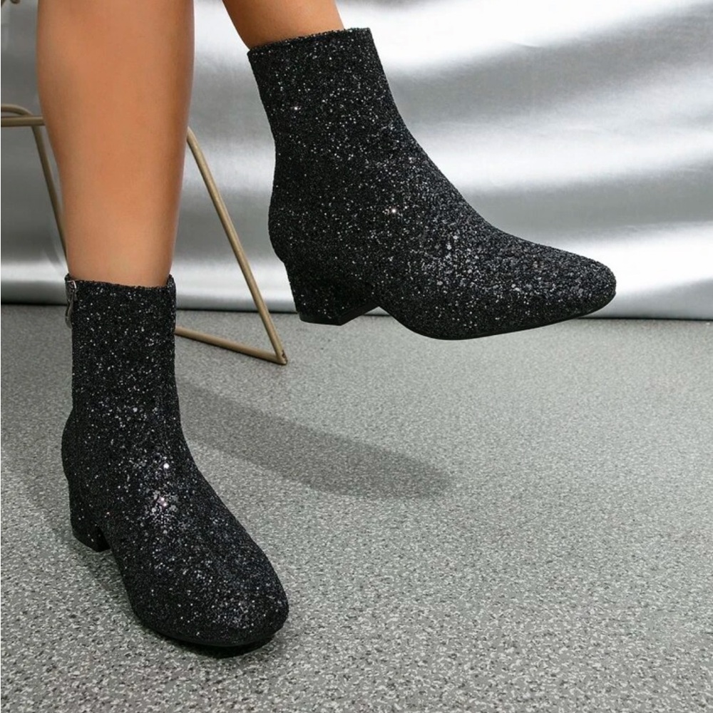 Black Glitter Ankle Boots